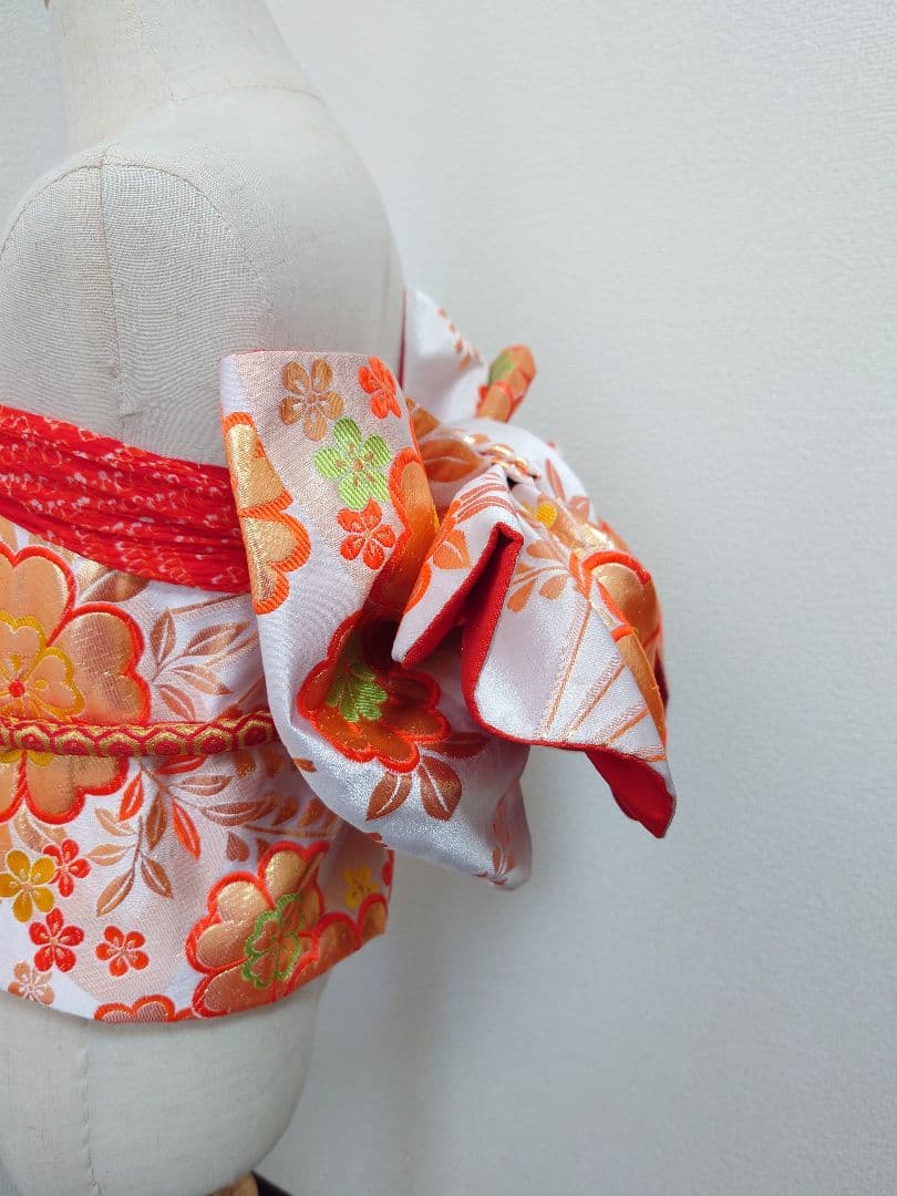 七五三　ハーフ成人式　ジュニア帯　袋帯からの作り帯　1点物　白系　花柄