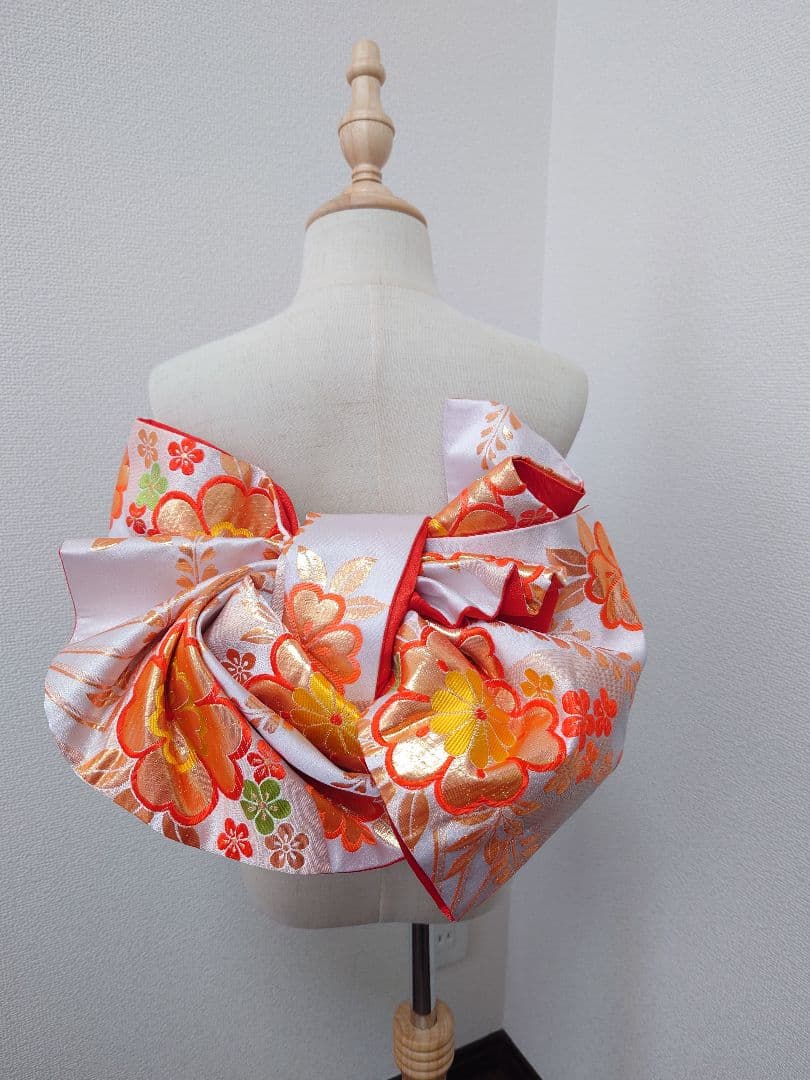 七五三　ハーフ成人式　ジュニア帯　袋帯からの作り帯　1点物　白系　花柄