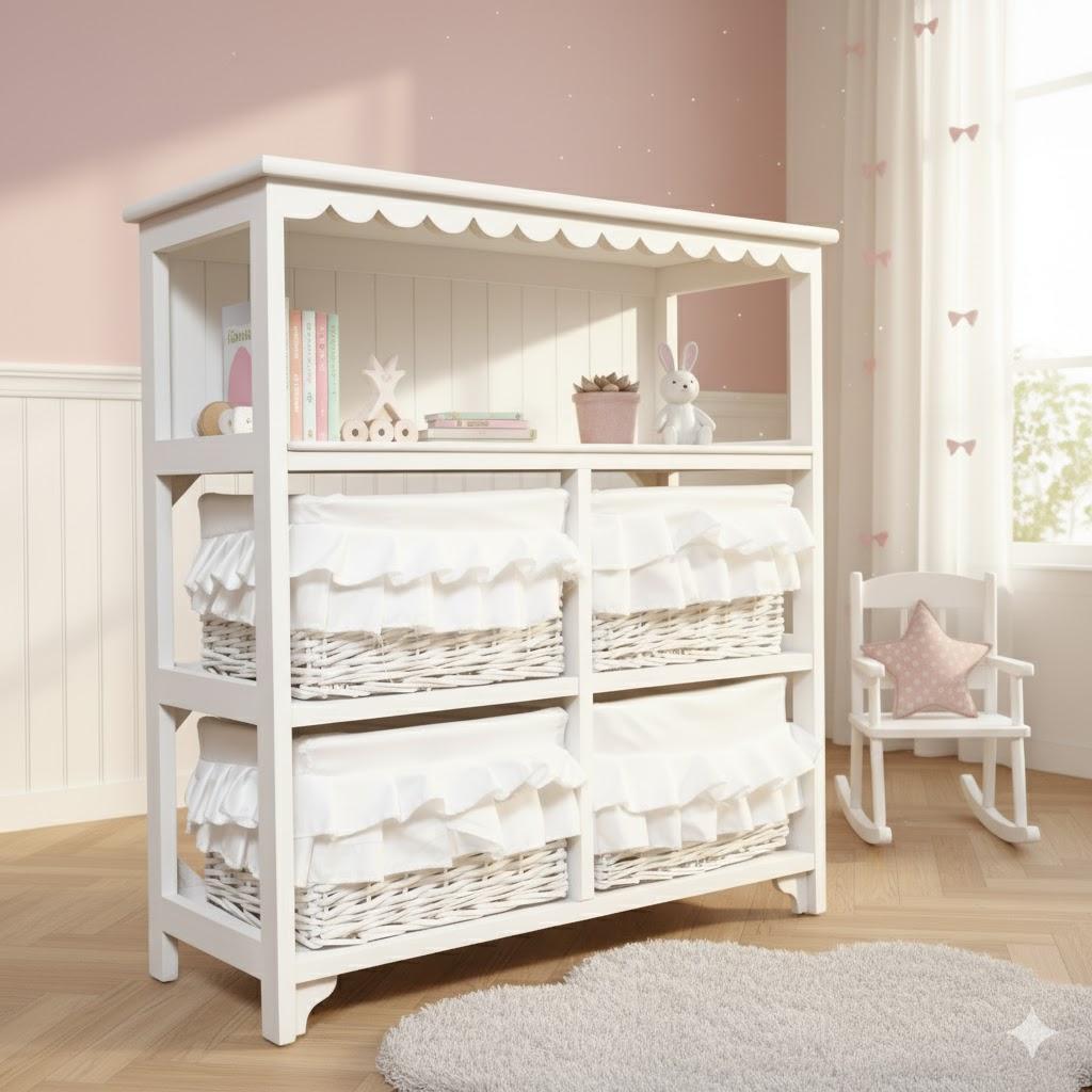 【新品】フリル　バスケット4個　オープンチェスト　ガーリー　アウトレット