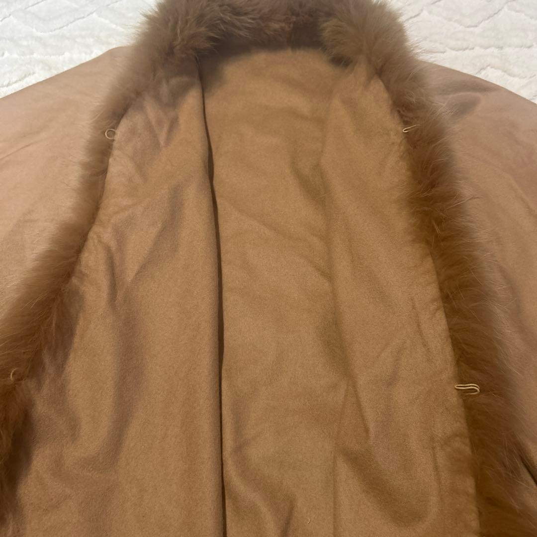 ツカキ　カシミヤ100% ベージュ ファー付き ケープ　フォックスファー
