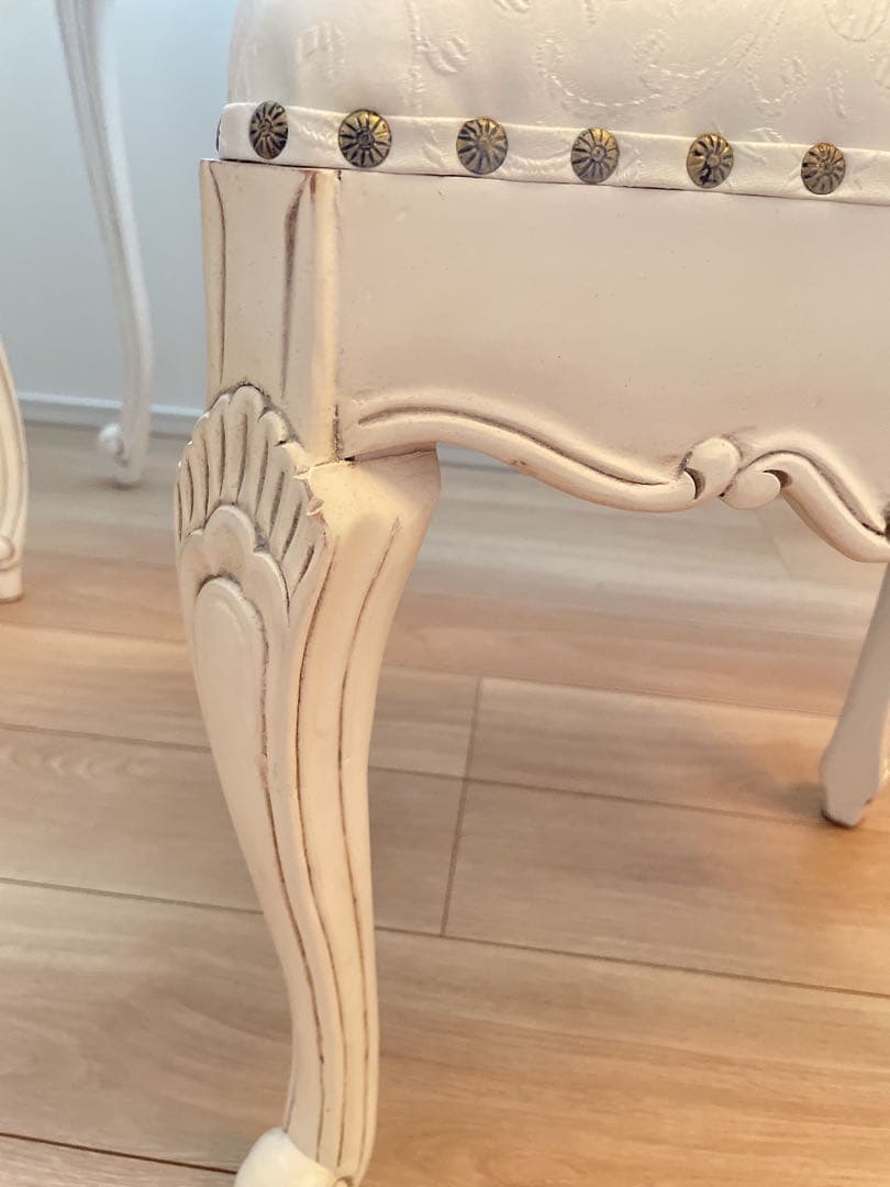 スツール★マホガニー家具★シャビーホワイト★アンティーク調クラシック★輸入家具