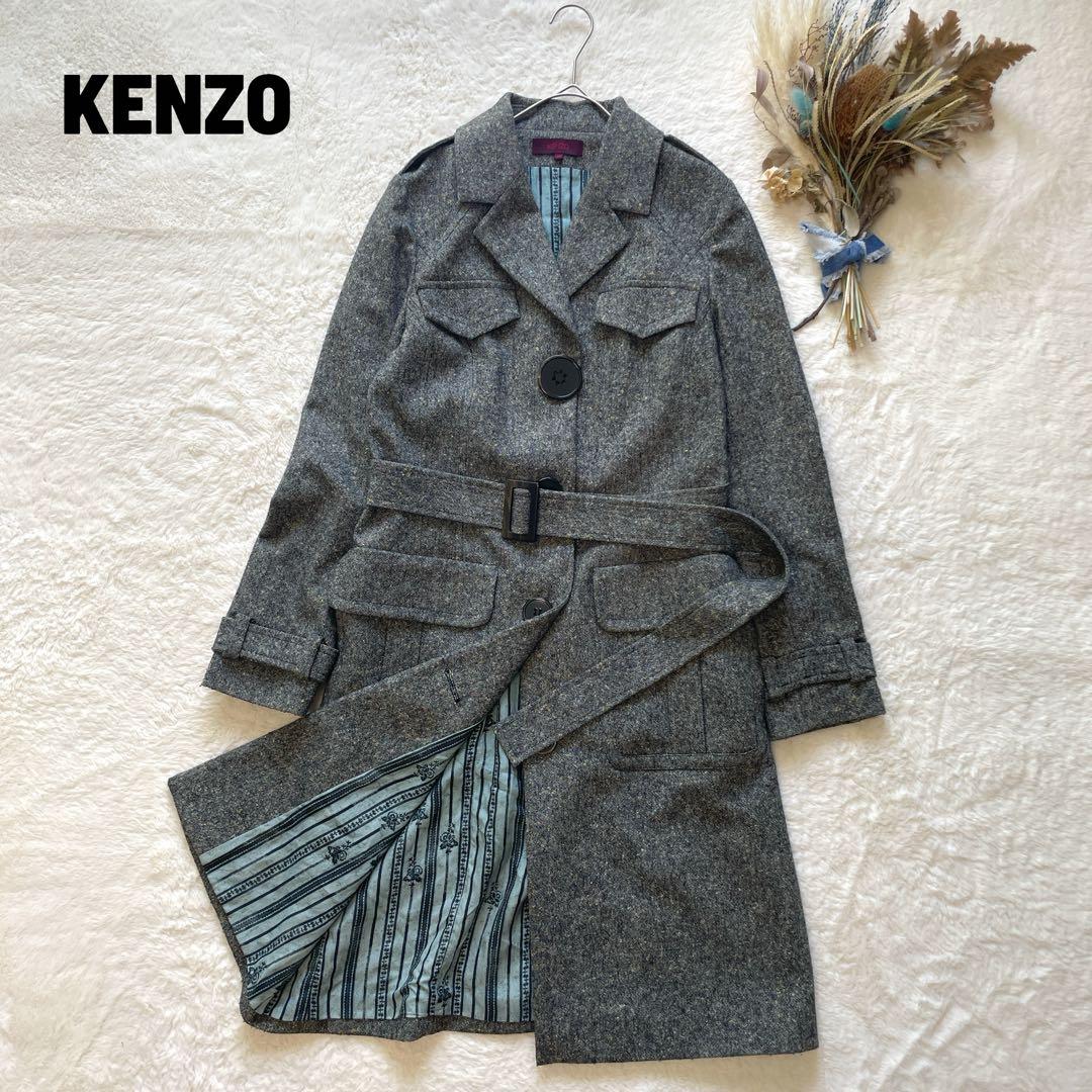 KENZO ケンゾー ウールブレンドチェスターコート ベルト付き 派手裏地