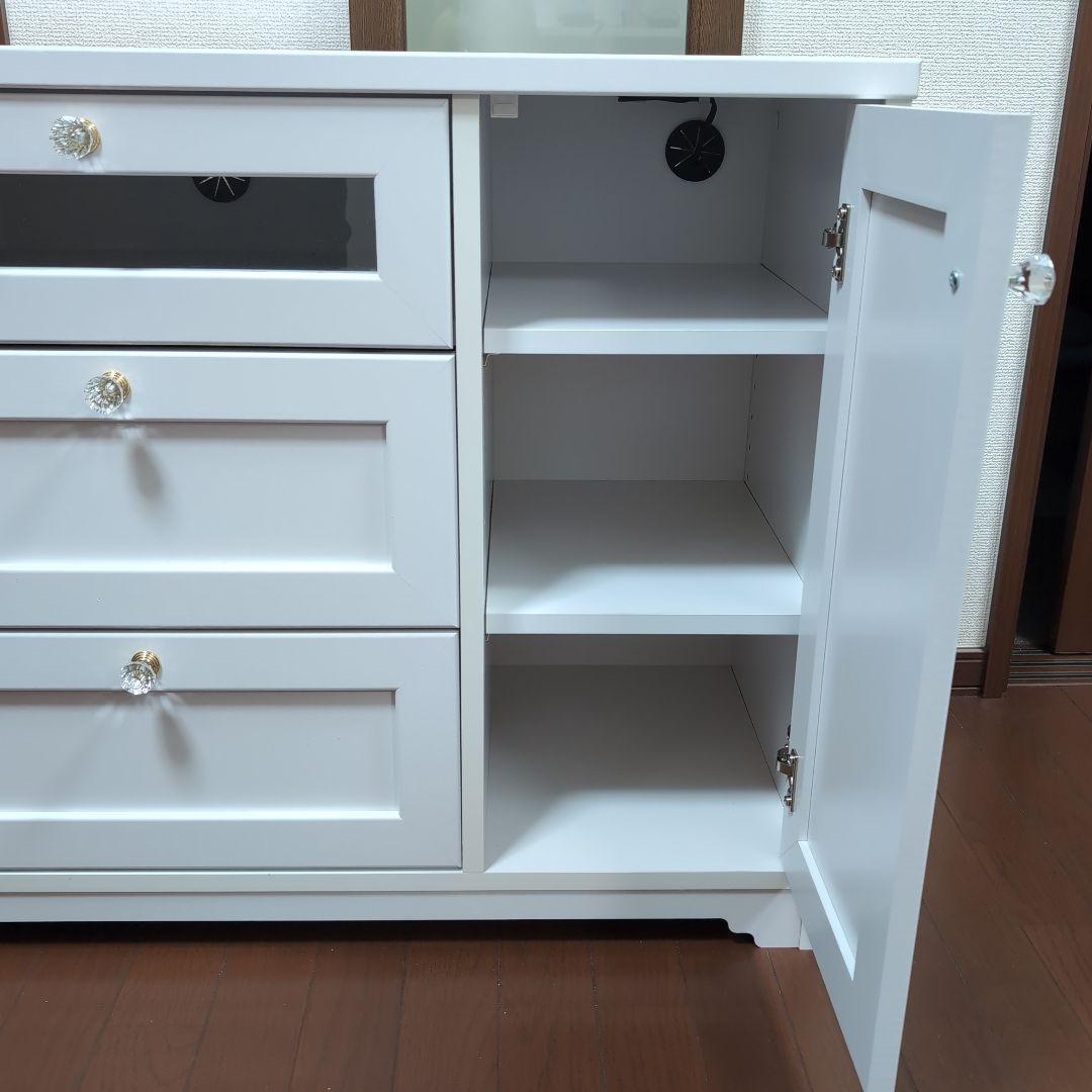 ホワイトキャビネット 3引き出し クリスタル取っ手