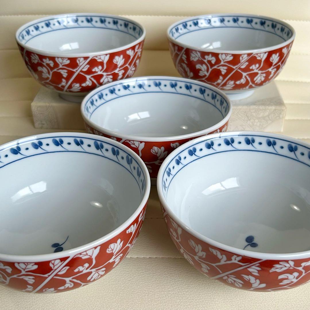 有田焼　清秀　赤絵唐草　丼ぶり揃　5客セット　色絵　どんぶり　中鉢　ボウル　和柄