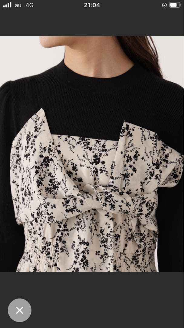 【タグ付き新品】フロントリボン花柄ドッキングワンピース 完売色