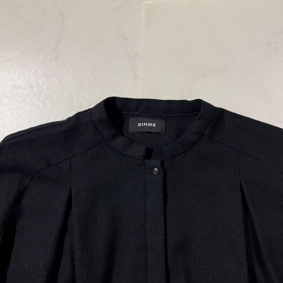 SINME シンメ スモックドレス ウールワンピース ブラック黒 ロング マキシ