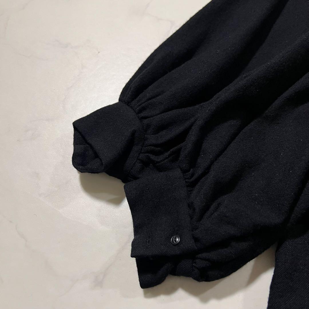 SINME シンメ スモックドレス ウールワンピース ブラック黒 ロング マキシ