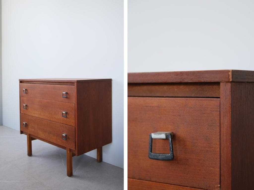 英国アンティークチーク3杯ドロワー/木製チェスト/タンス/飾り棚(91-76)