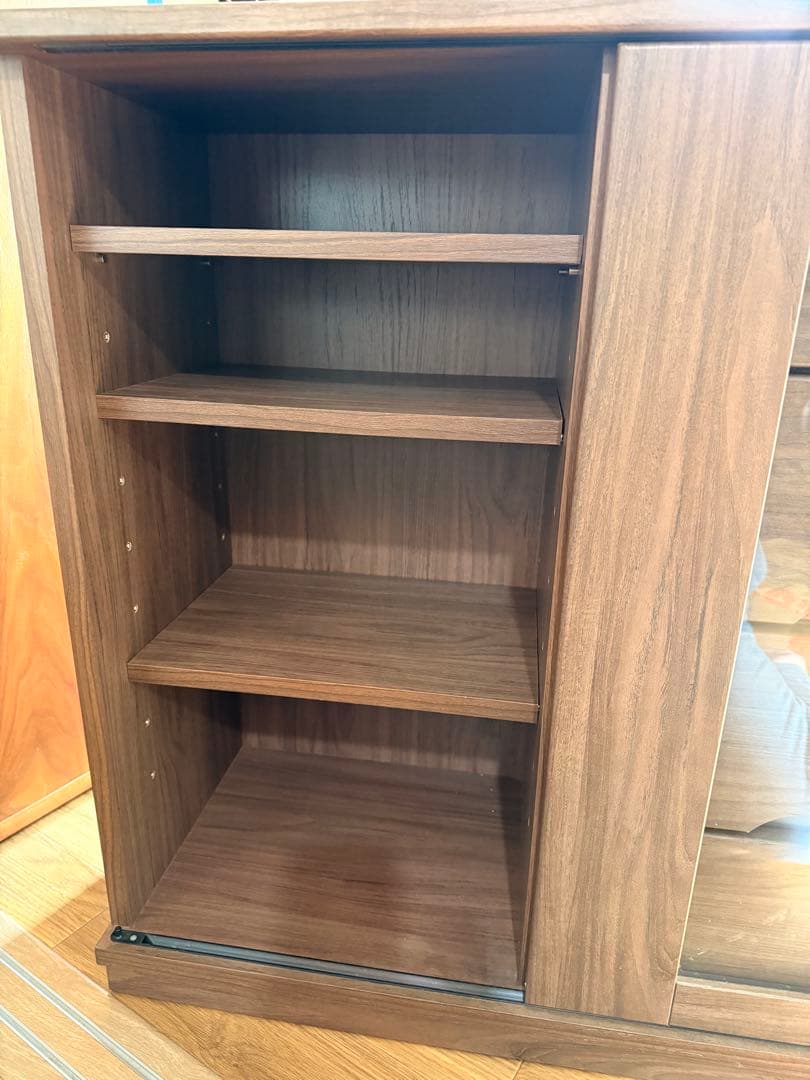 木目調 食器棚 ガラス扉 4引き出し