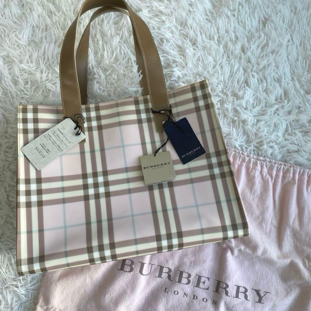 バーバリーロンドン　ピンクベージュ　トートバッグ　ノバチェック　保存袋付き