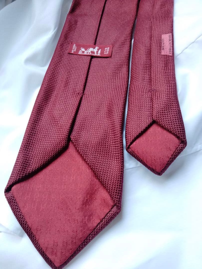 エルメス ボルドー 無地 ソリッド シルク 高級 ネクタイ