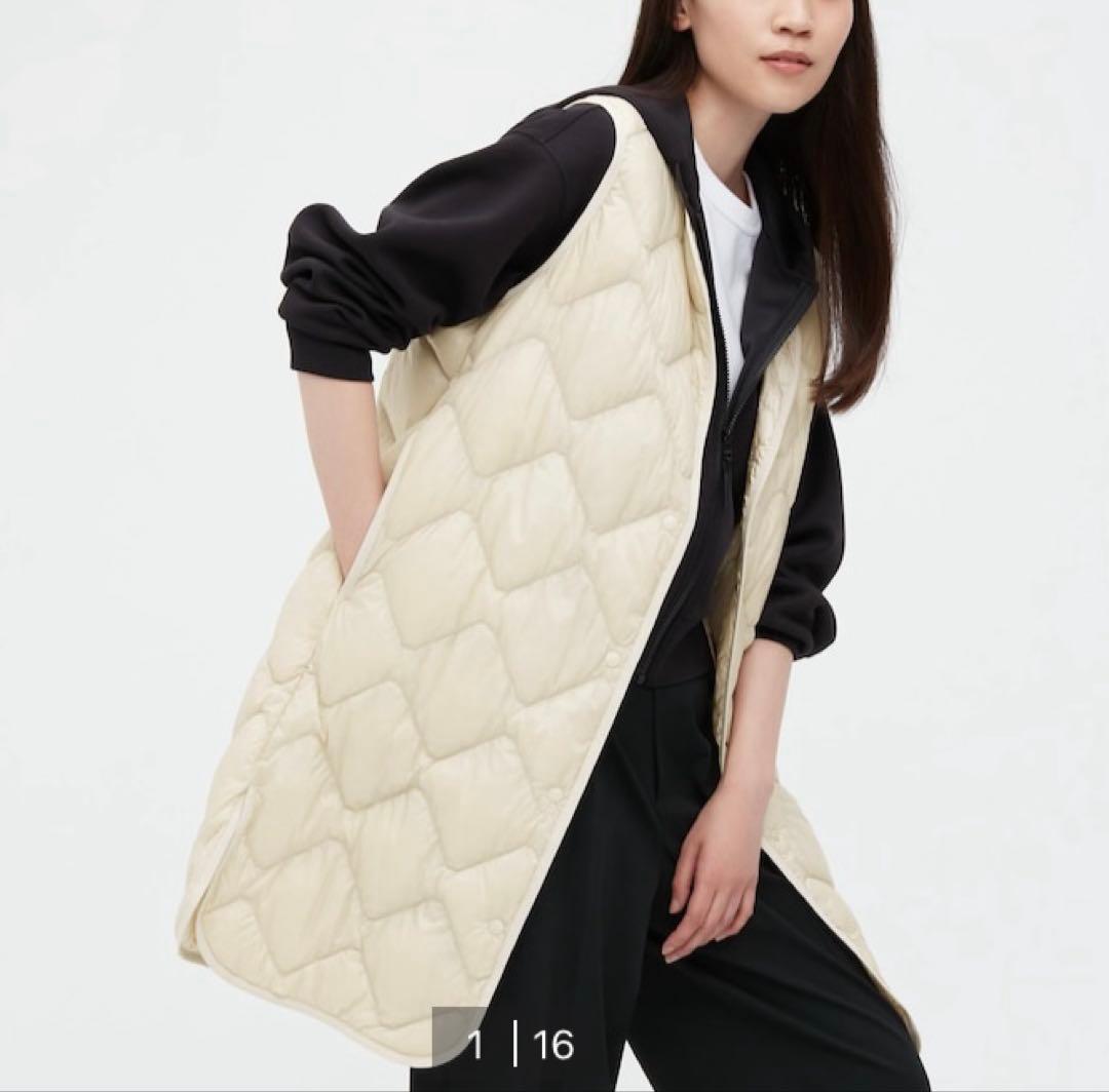 ユニクロ ウルトラライトダウン ロング ベスト M インナー ホワイト