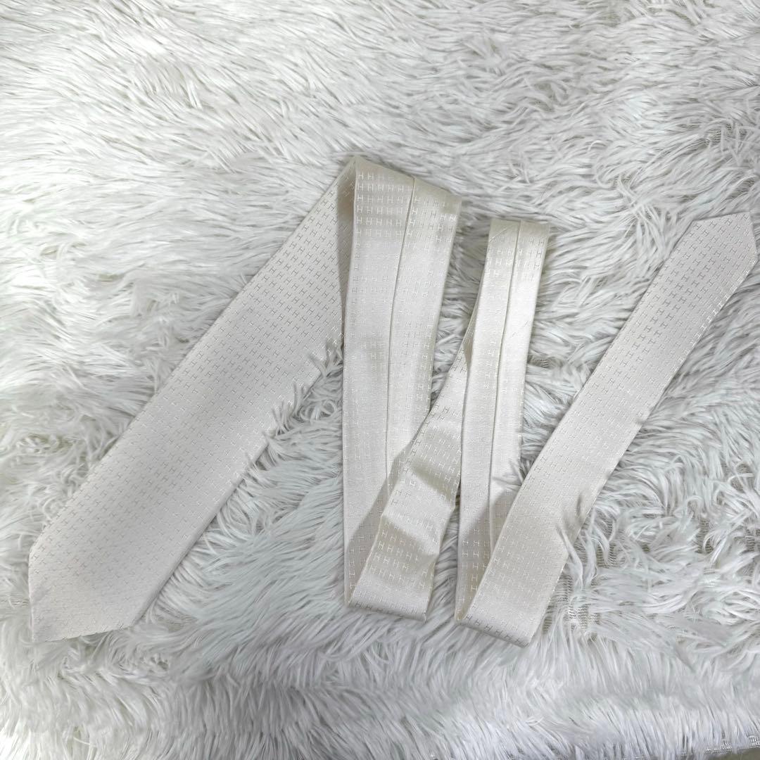 エルメス ネクタイ ファソネH シルク100％ ホワイト系 タグ付き 良品