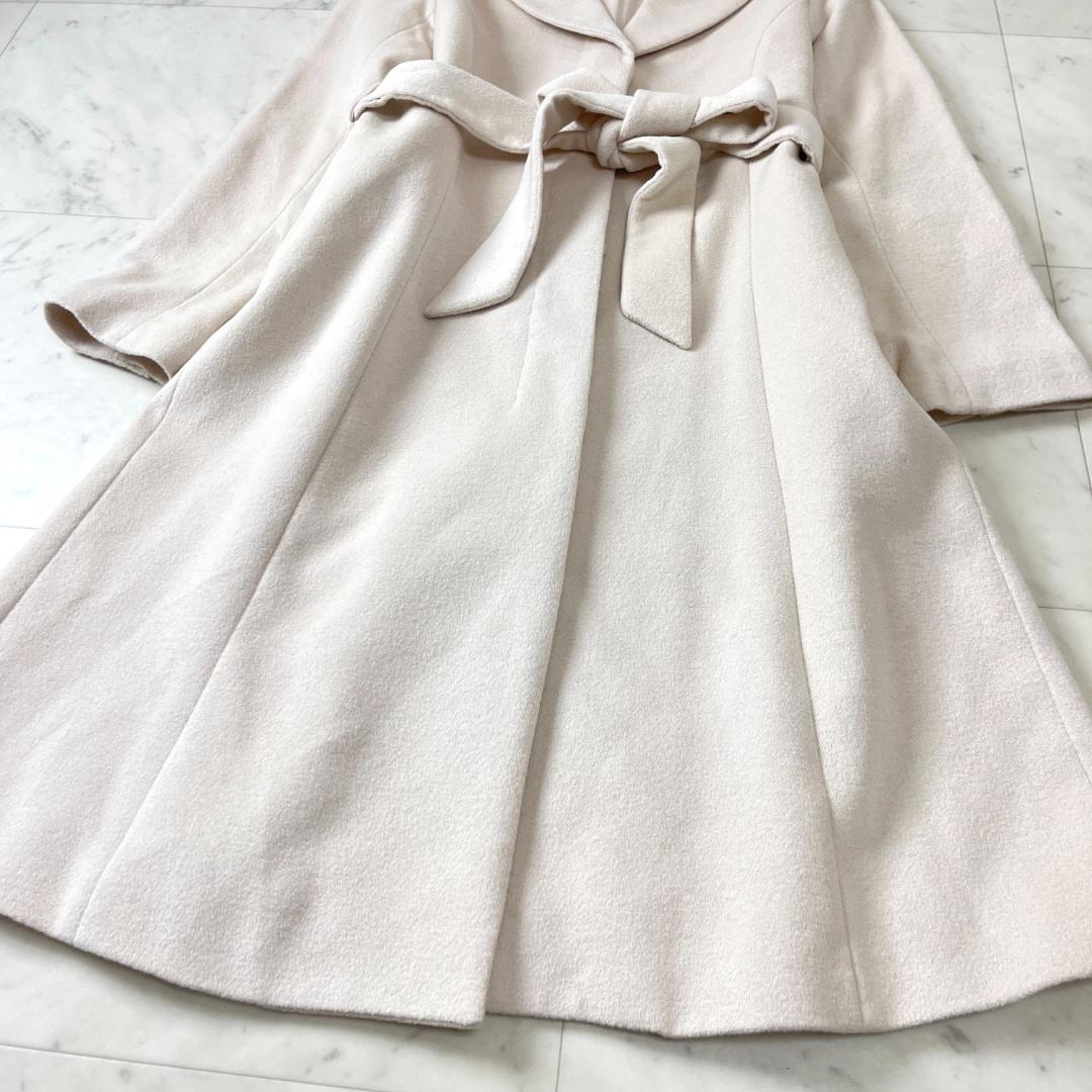 AIMER アンゴラ L ロングコート フォックス ファー 毛皮 ベルト 白