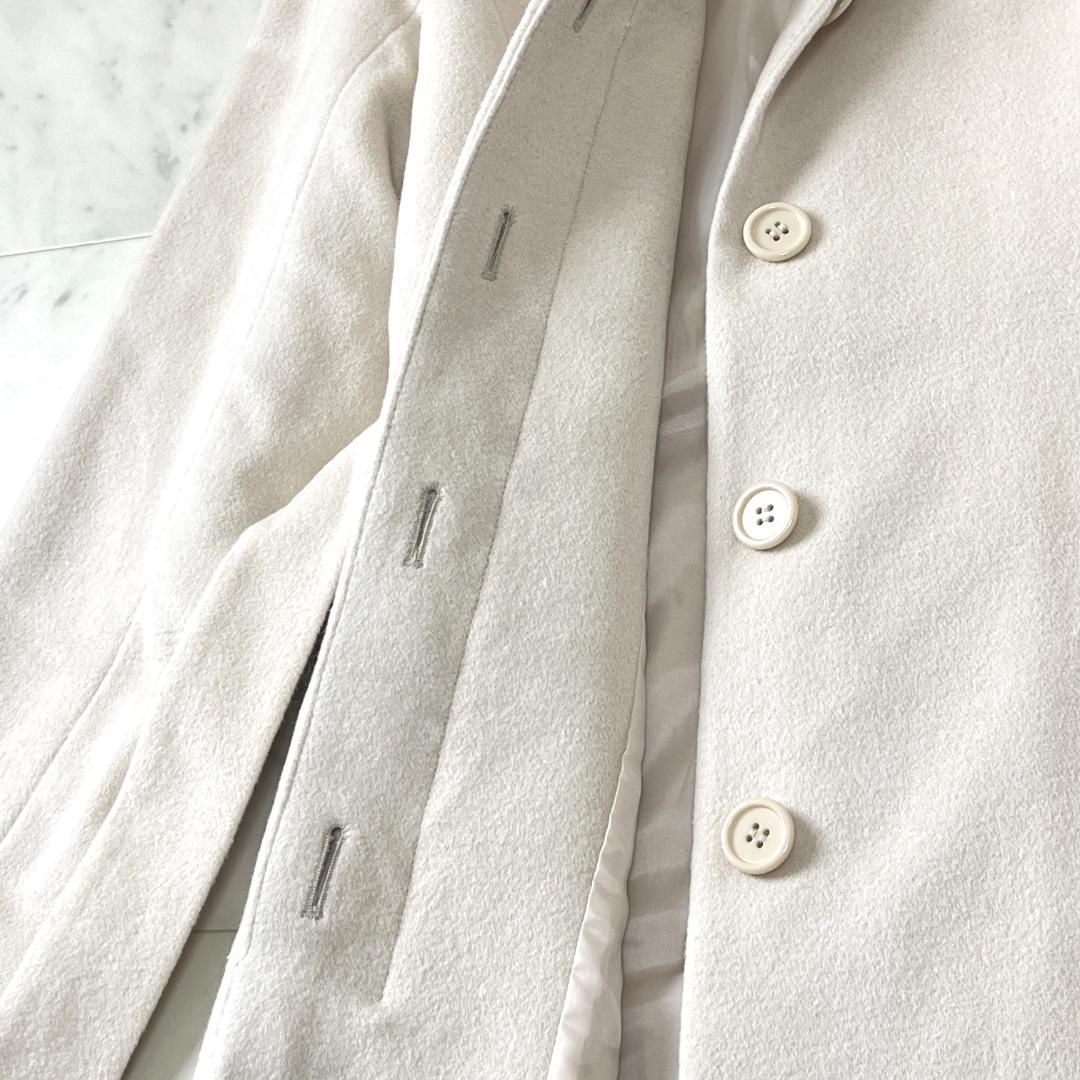 AIMER アンゴラ L ロングコート フォックス ファー 毛皮 ベルト 白