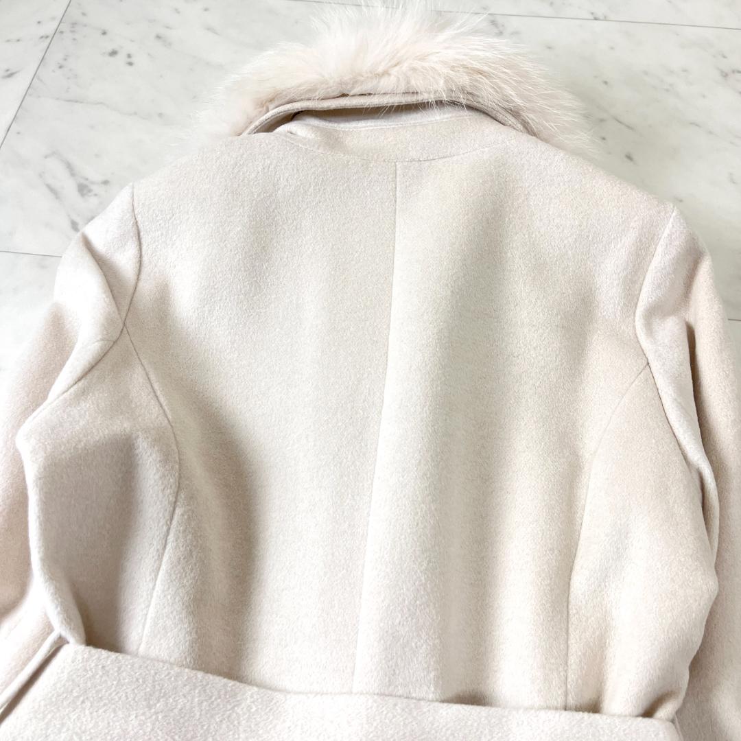 AIMER アンゴラ L ロングコート フォックス ファー 毛皮 ベルト 白