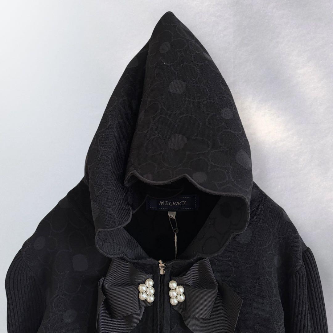 新品 エムズグレイシー デイジー柄 パール リボンパーカー 花柄 L《663