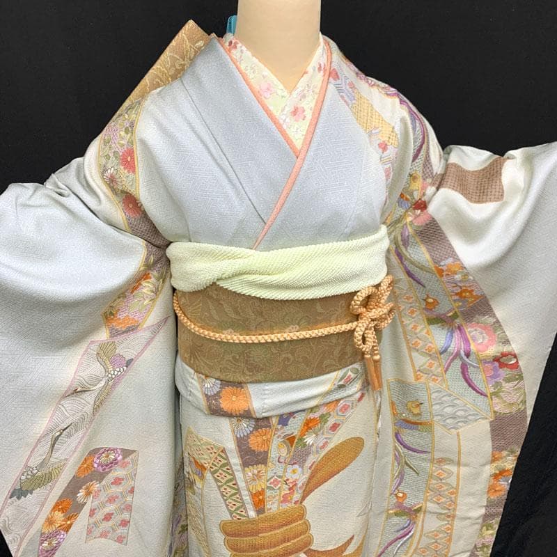 601z8〇総刺繍 振袖 スワトウ刺繍 束ね熨斗 淡い水色〇美品 成人式 結婚式