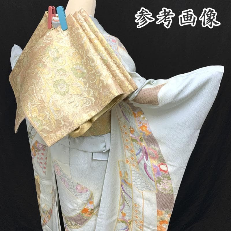 601z8〇総刺繍 振袖 スワトウ刺繍 束ね熨斗 淡い水色〇美品 成人式 結婚式