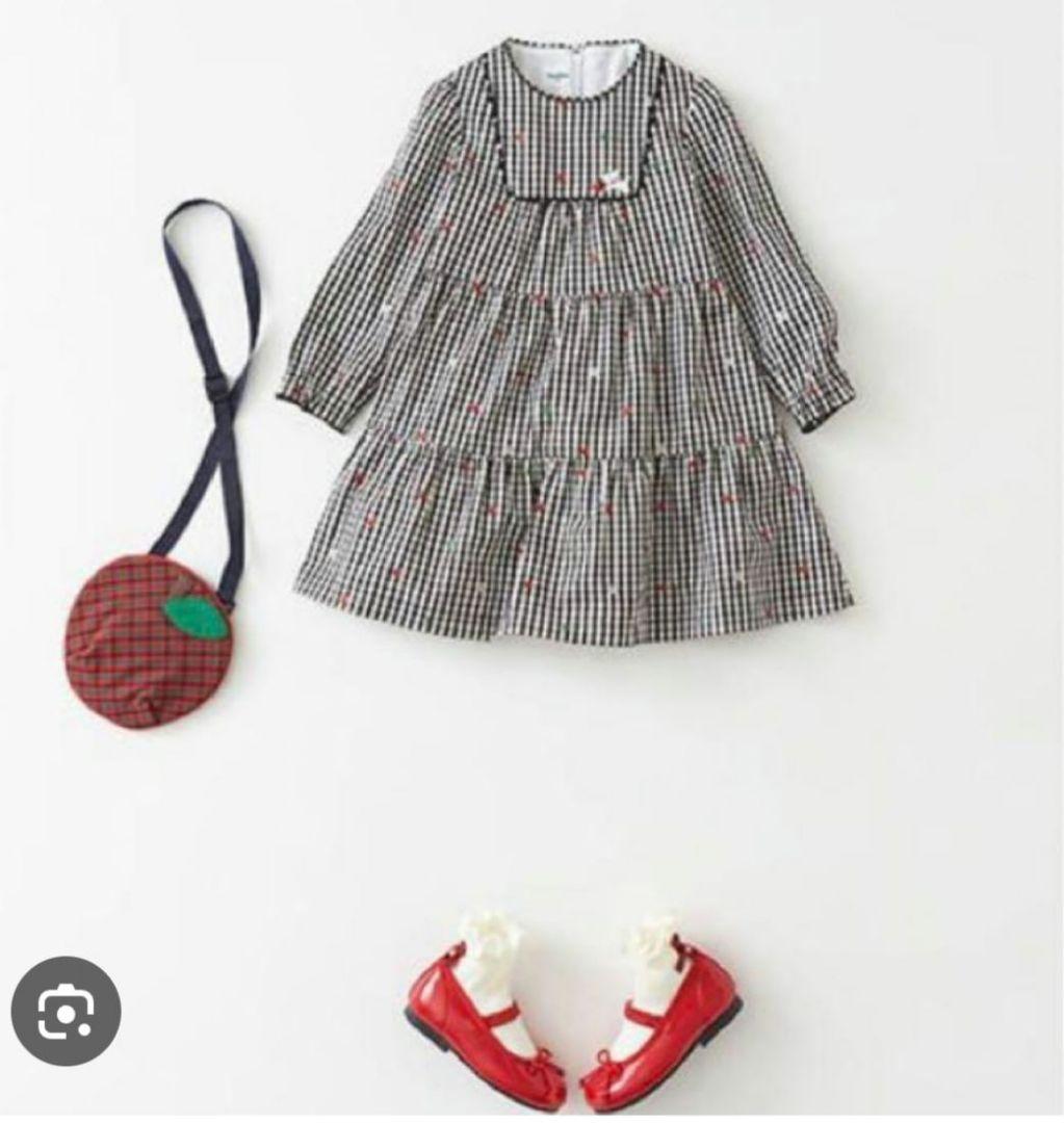 美品★2022SS★120cm familia 黒ギンガムチェック長袖ワンピース