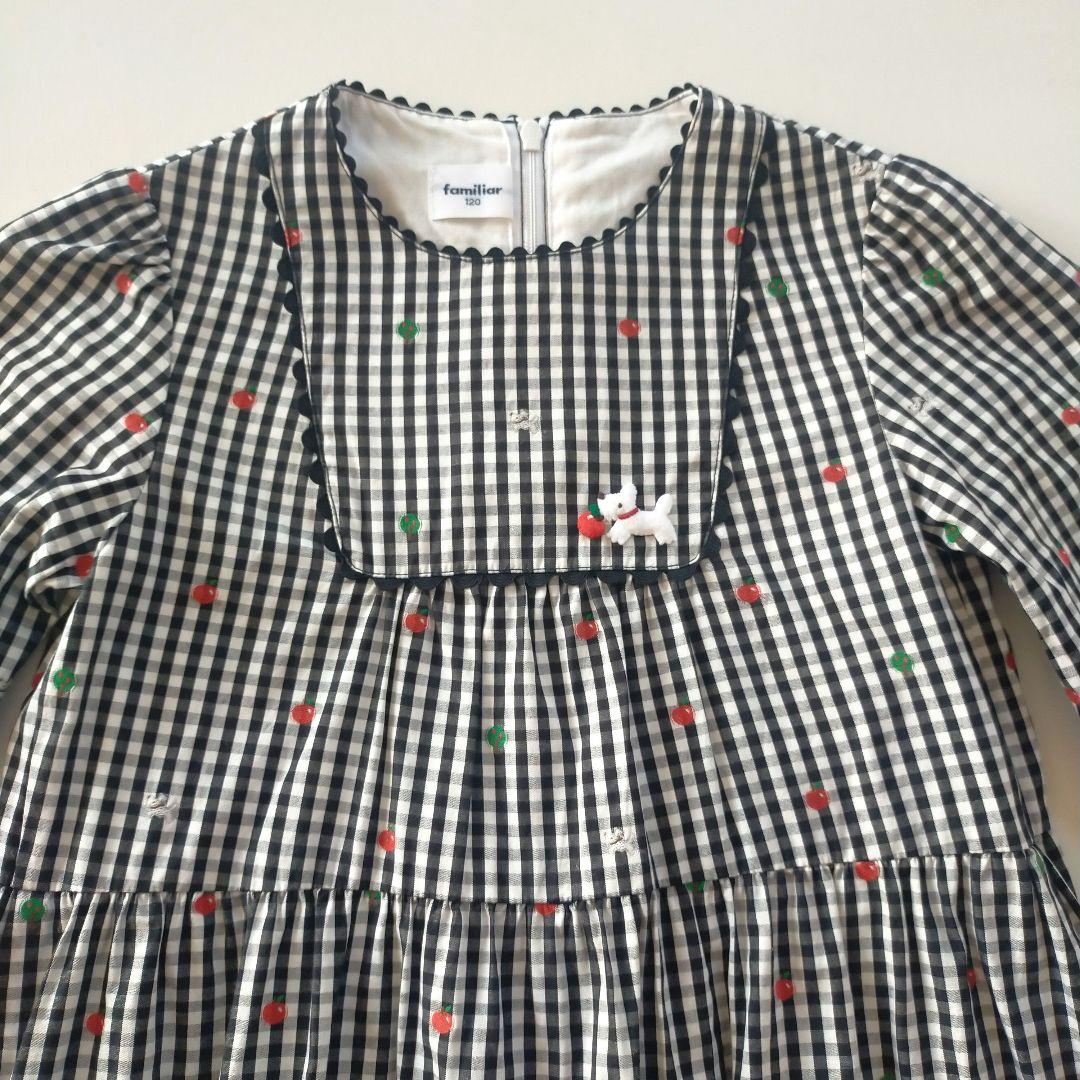 美品★2022SS★120cm familia 黒ギンガムチェック長袖ワンピース