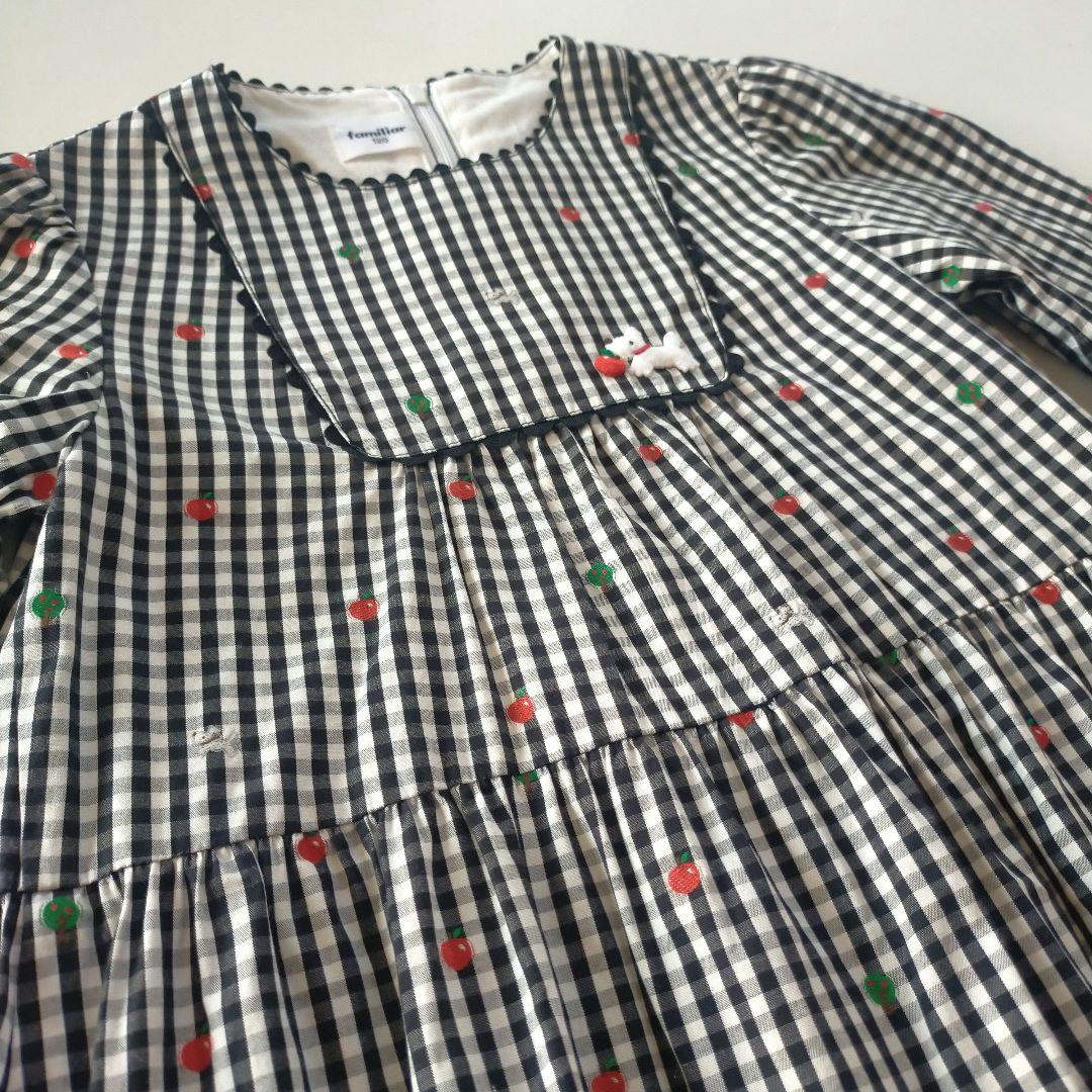 美品★2022SS★120cm familia 黒ギンガムチェック長袖ワンピース