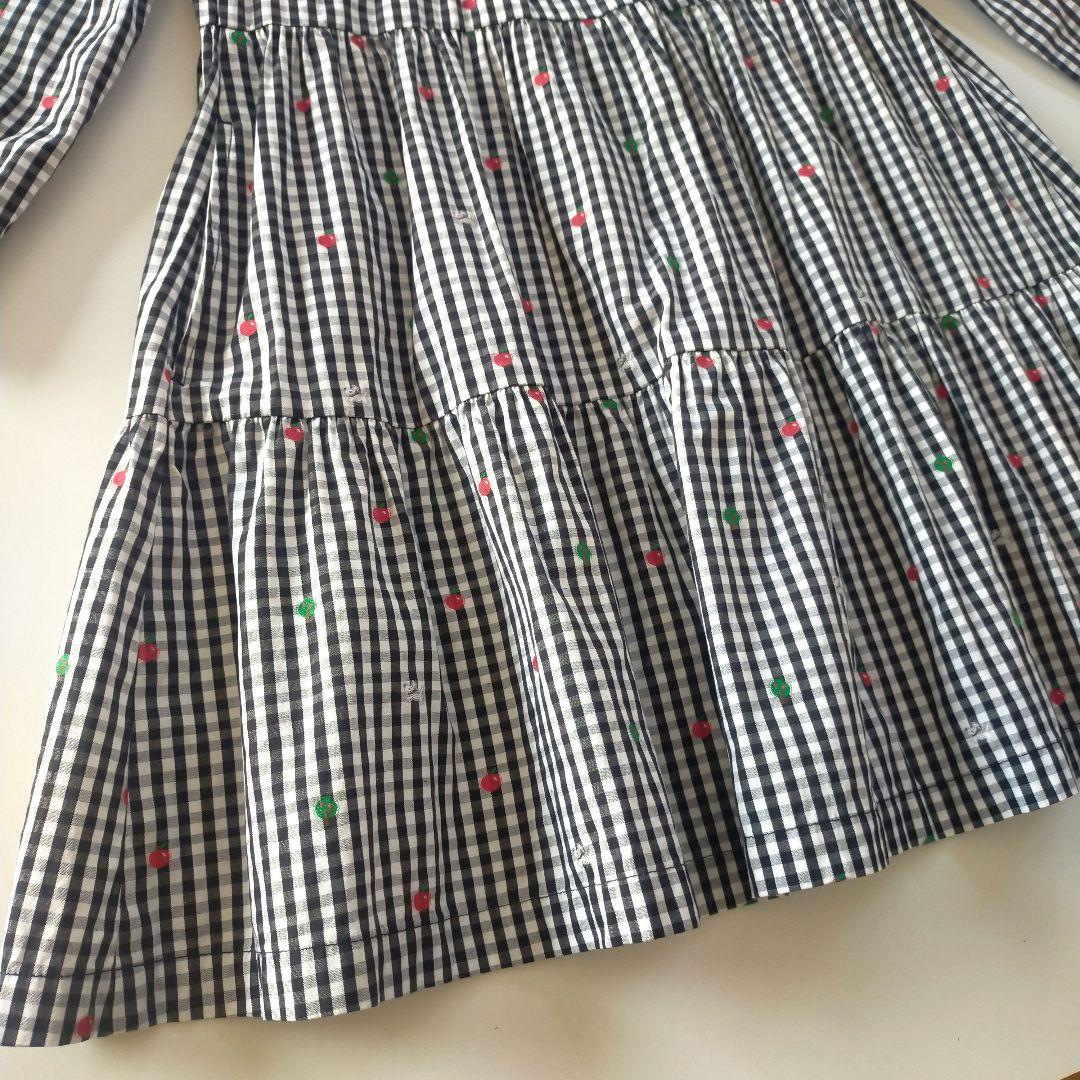 美品★2022SS★120cm familia 黒ギンガムチェック長袖ワンピース