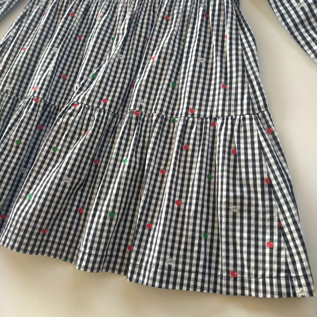 美品★2022SS★120cm familia 黒ギンガムチェック長袖ワンピース