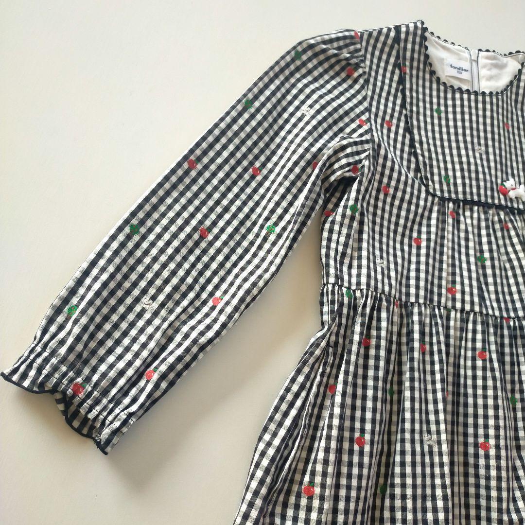 美品★2022SS★120cm familia 黒ギンガムチェック長袖ワンピース