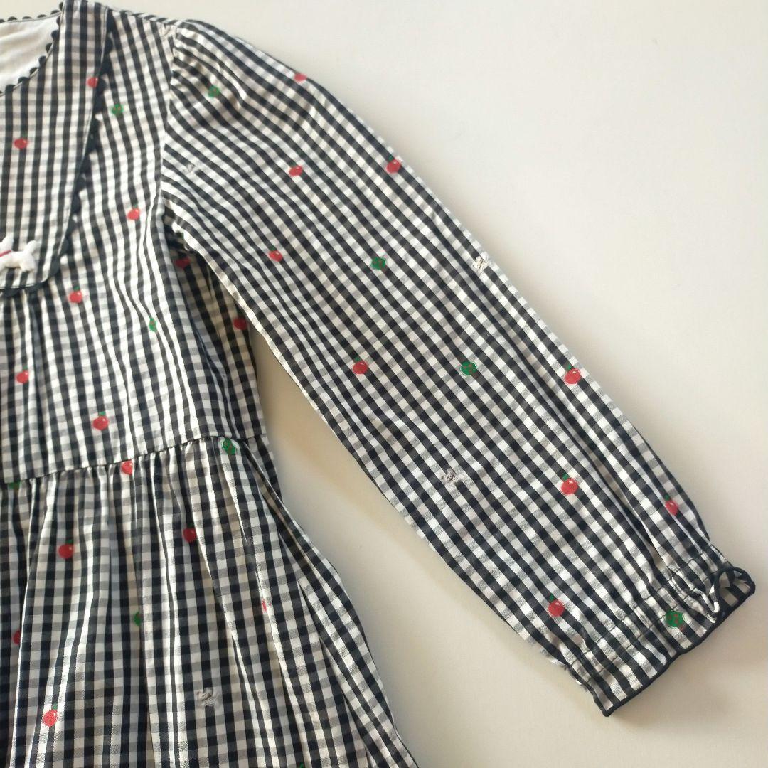 美品★2022SS★120cm familia 黒ギンガムチェック長袖ワンピース