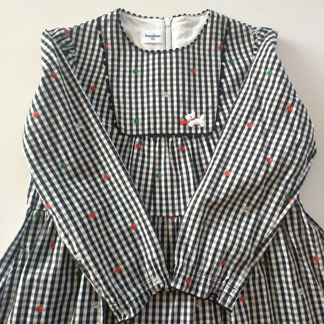 美品★2022SS★120cm familia 黒ギンガムチェック長袖ワンピース
