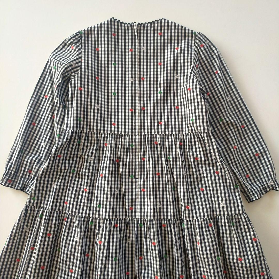 美品★2022SS★120cm familia 黒ギンガムチェック長袖ワンピース