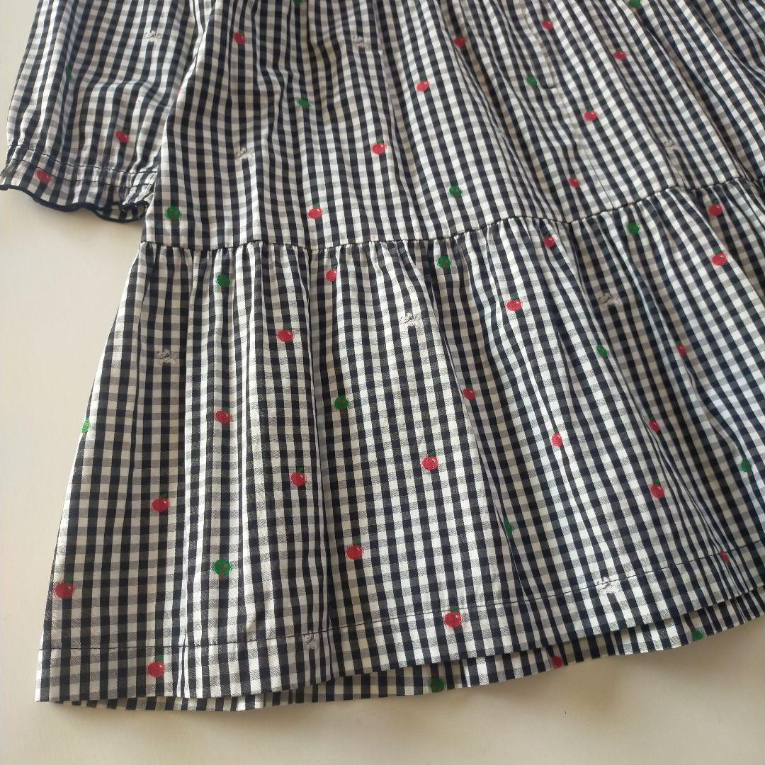 美品★2022SS★120cm familia 黒ギンガムチェック長袖ワンピース
