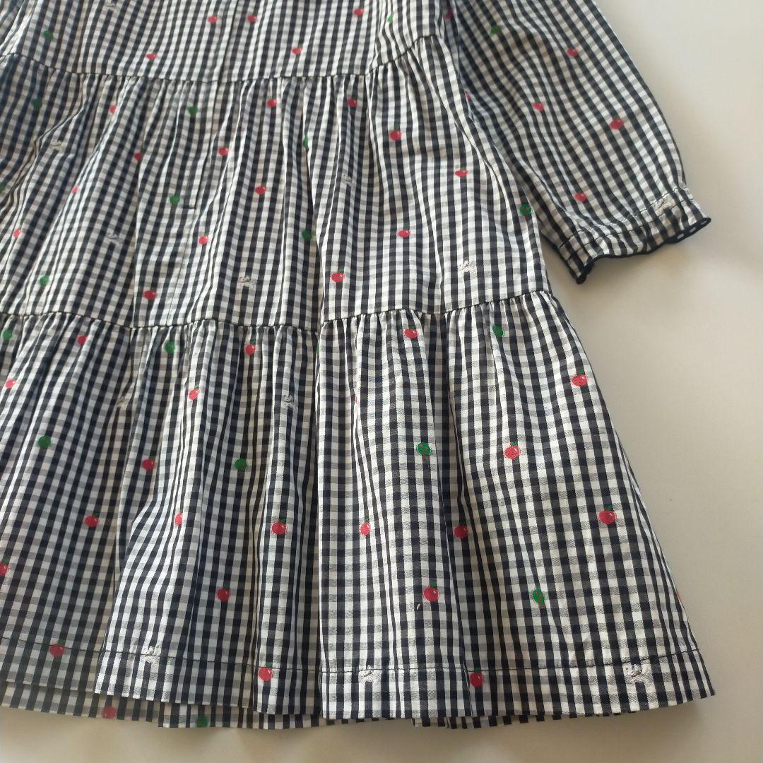 美品★2022SS★120cm familia 黒ギンガムチェック長袖ワンピース