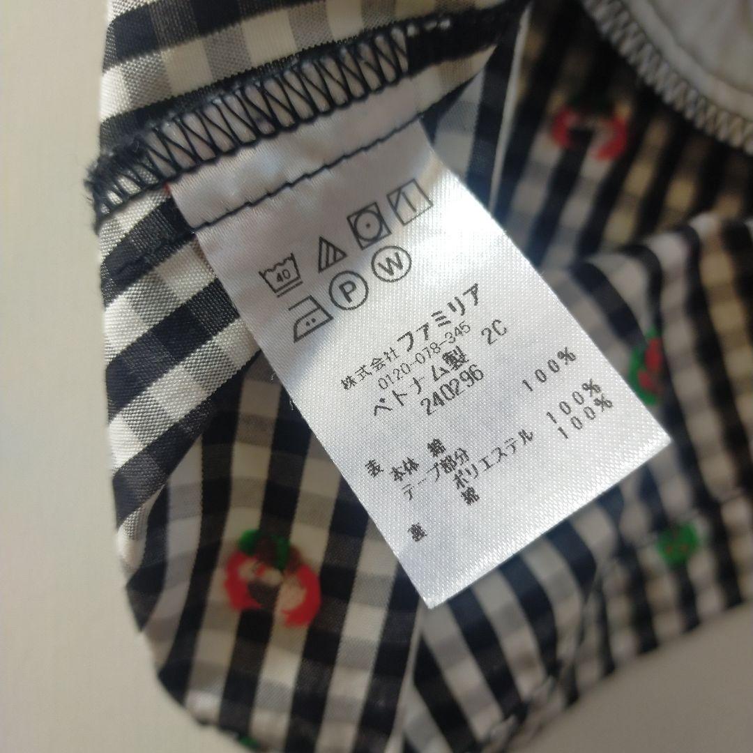 美品★2022SS★120cm familia 黒ギンガムチェック長袖ワンピース