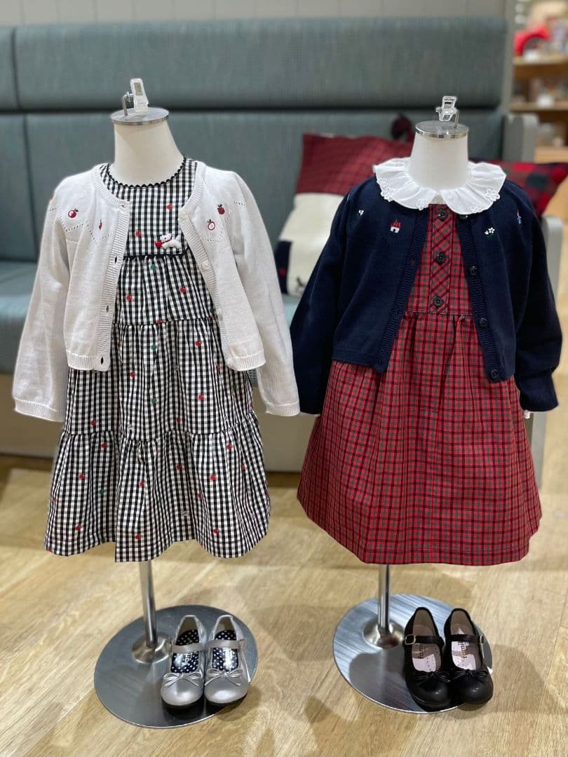 美品★2022SS★120cm familia 黒ギンガムチェック長袖ワンピース