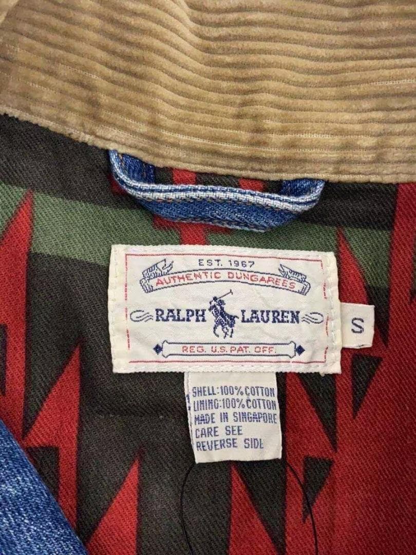 90s　ラルフローレン　襟コーデュロ　内側ネイティブ　デニムカバーオール