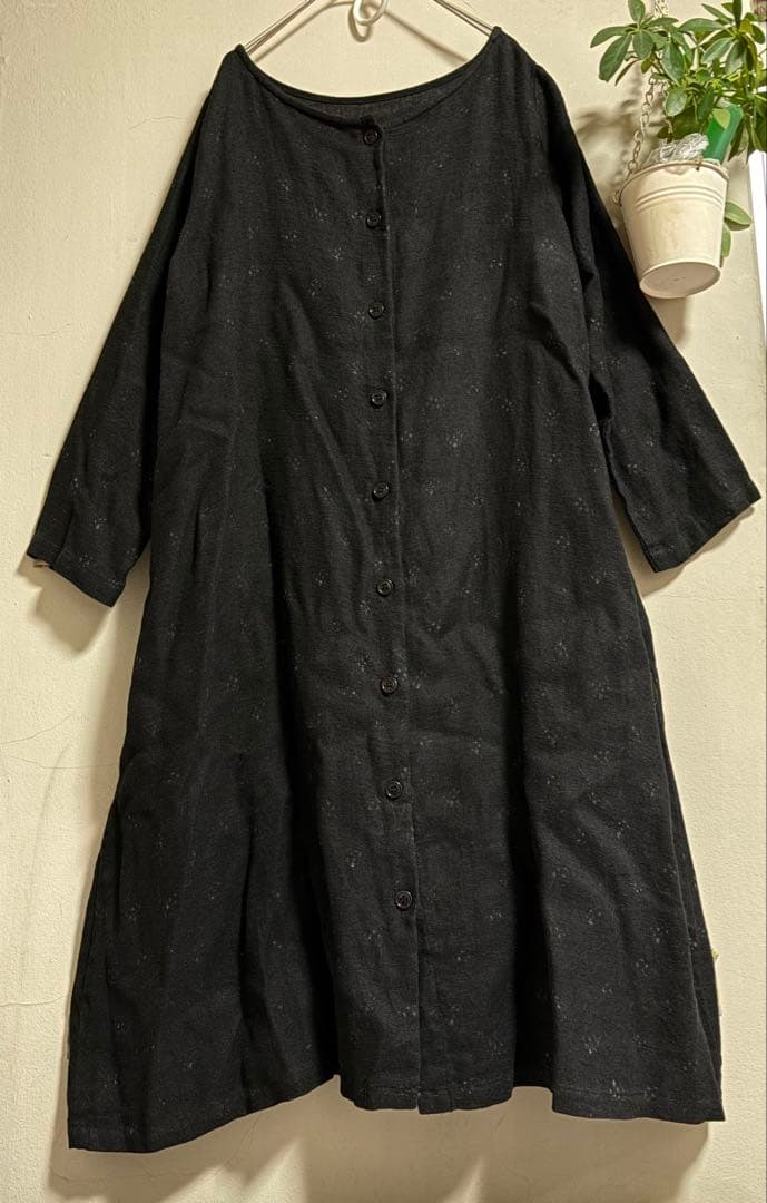 nest Robe ciel　前開きリネンワンピース　羽織り　替えボタン付