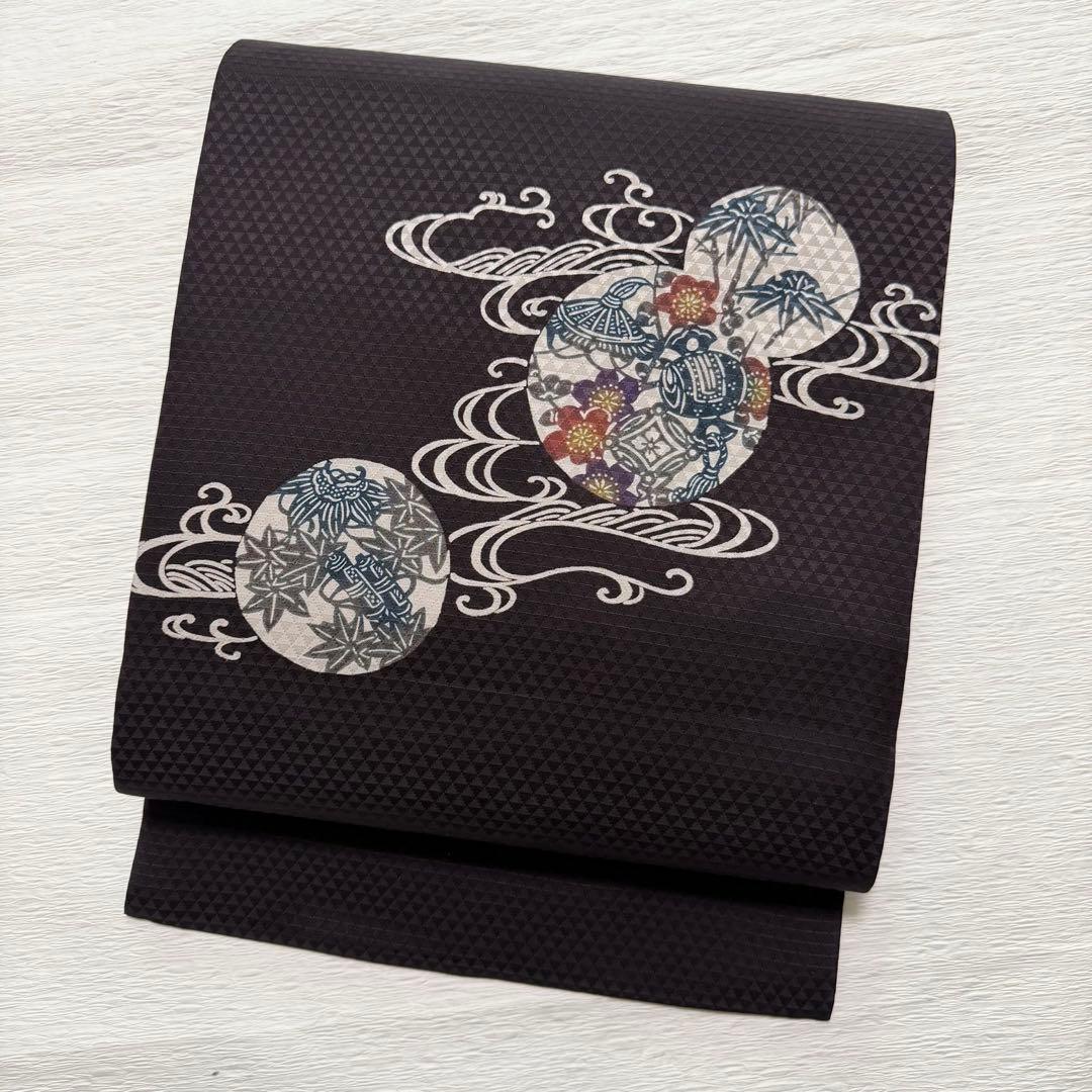 m158 琉球紅型 宝尽くし　名古屋帯 正絹