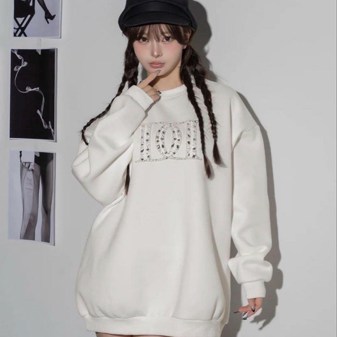 タグ付き　DDロゴビジュースウェットプルオーバー ホワイト