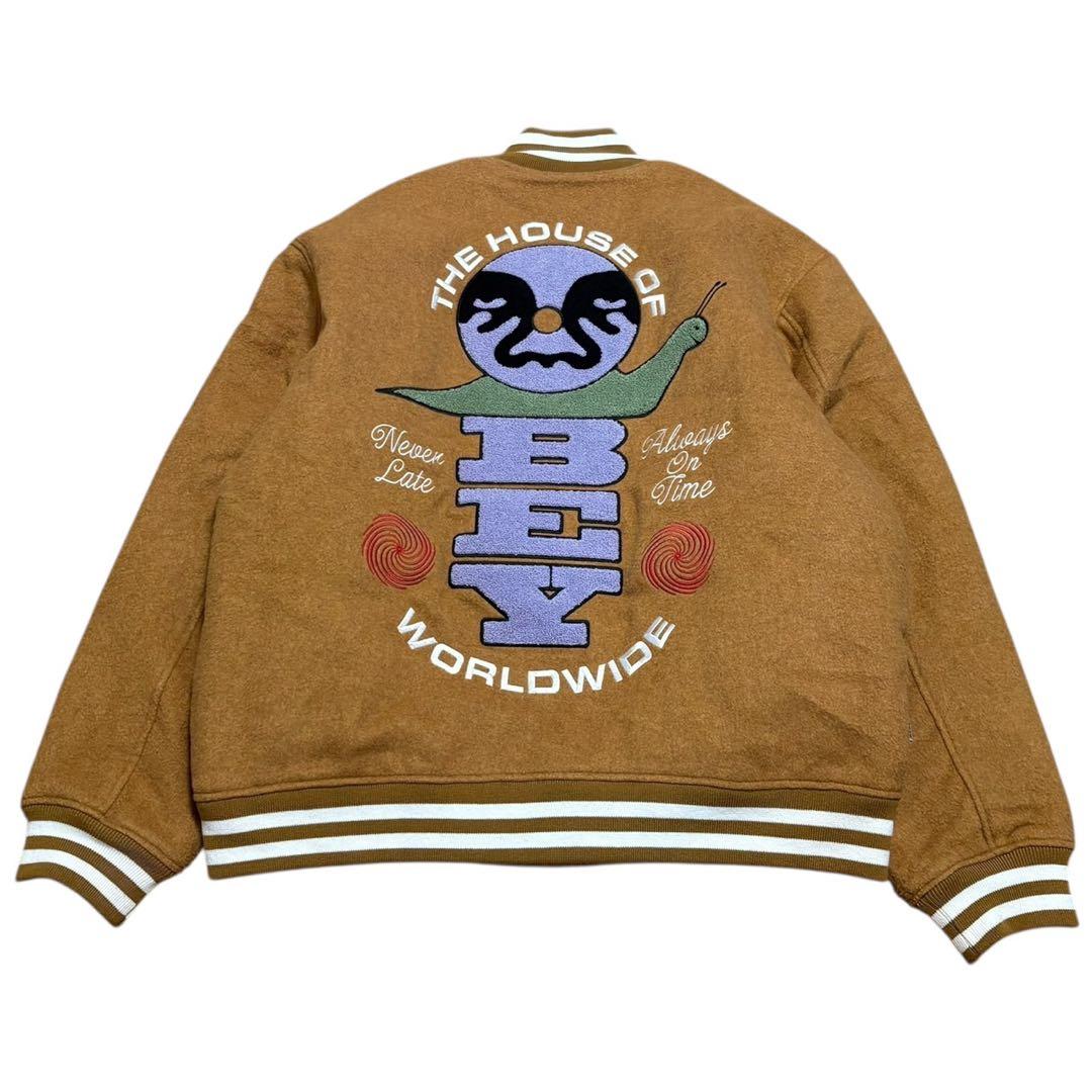 オベイ OBEY ウール混 スタジャン ブルゾン ビッグ刺繍 裏地キルティング