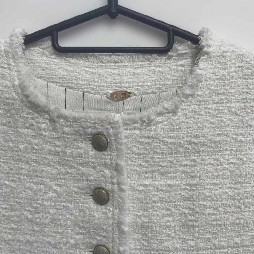 pualcecin ツィードノーカラージャケット ホワイト