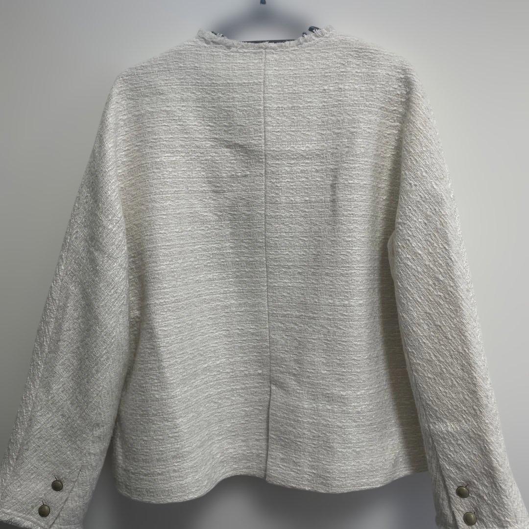 pualcecin ツィードノーカラージャケット ホワイト