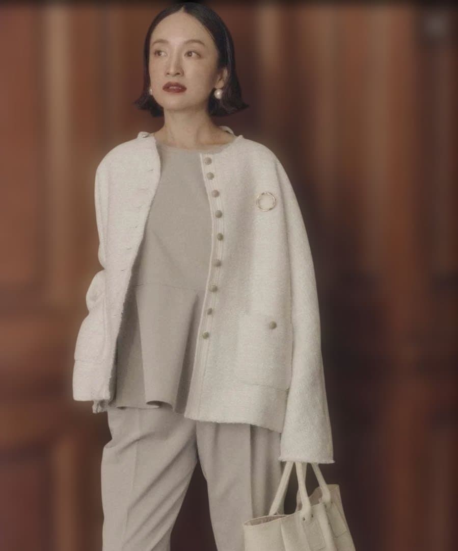 pualcecin ツィードノーカラージャケット ホワイト