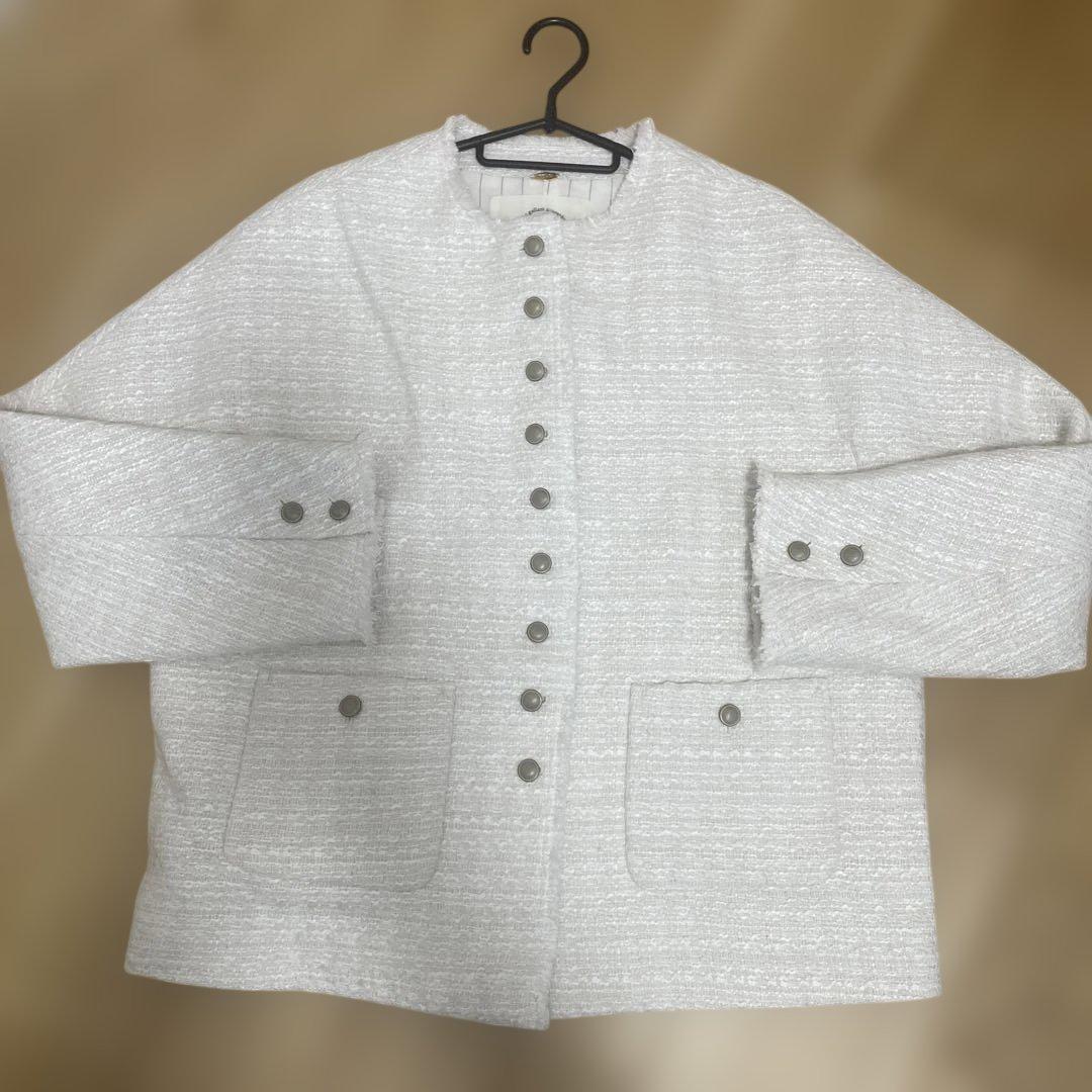 pualcecin ツィードノーカラージャケット ホワイト