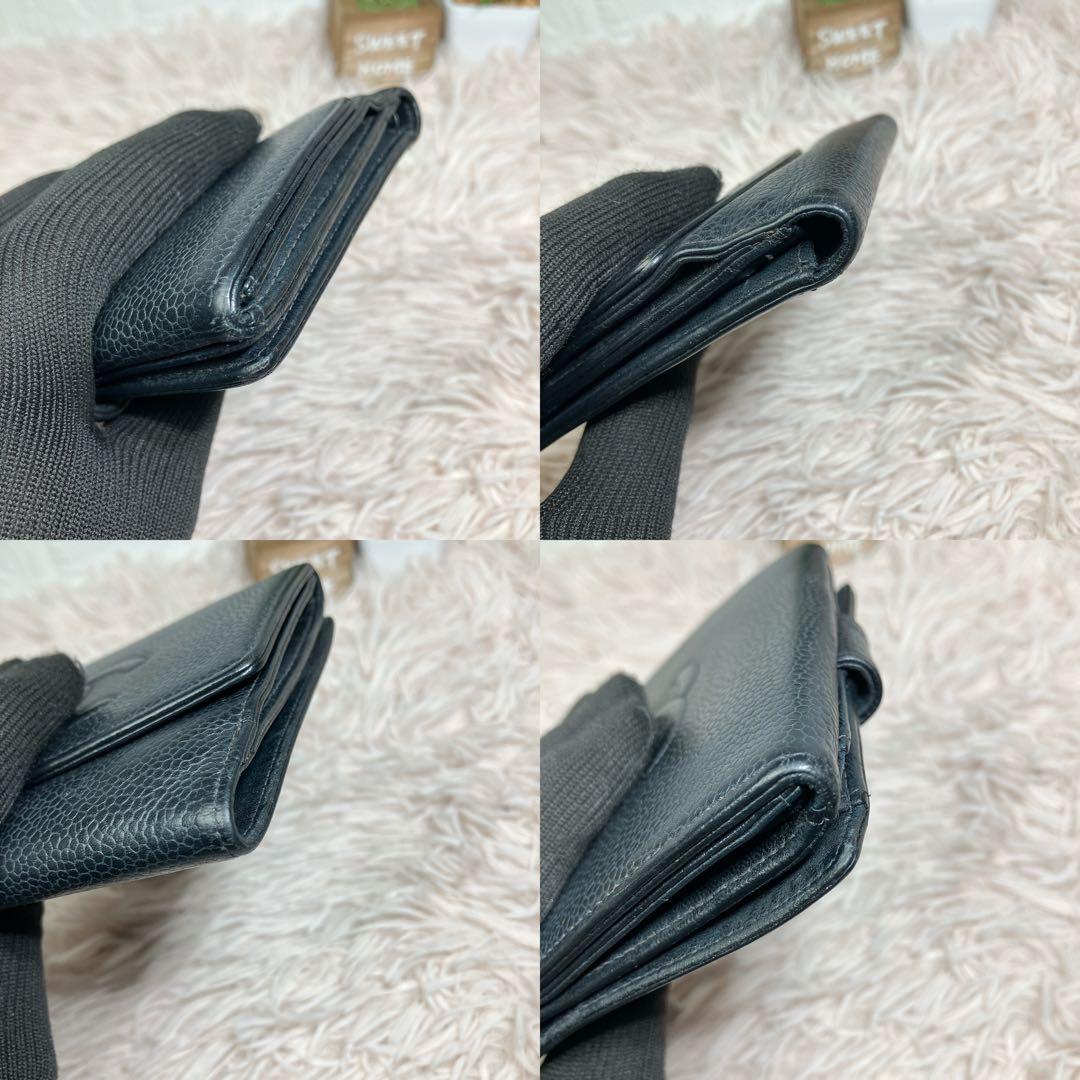 大人気 CHANEL 二つ折り財布 ココマーク キャビアスキン レザー Wホック