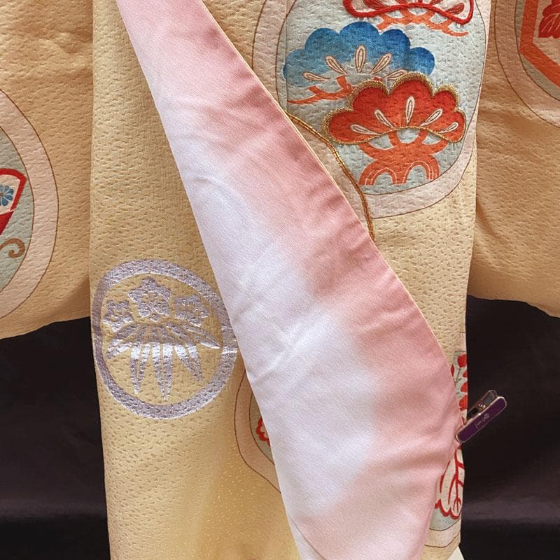 411ag82着物と帯のみ◎七五三 七歳 女児 着物&丸帯 セミアンティーク 黄