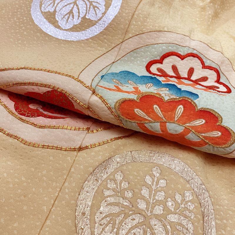 411ag82着物と帯のみ◎七五三 七歳 女児 着物&丸帯 セミアンティーク 黄