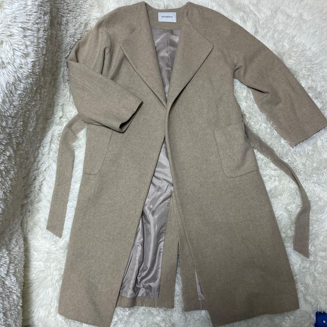 最終値下げ！スピックアンドスパン　ノーカラーロングコート ウール100%