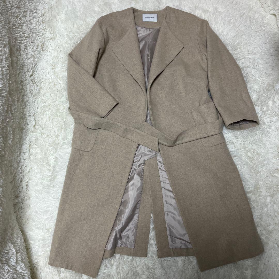 最終値下げ！スピックアンドスパン　ノーカラーロングコート ウール100%